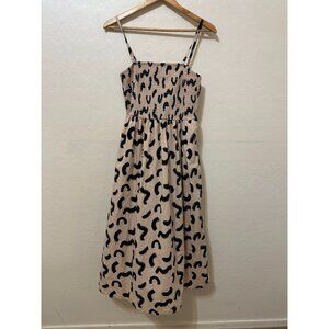 A New Day Woman Babydoll Smocked Animal Print Midi Dress Size S Spaghetti Strap